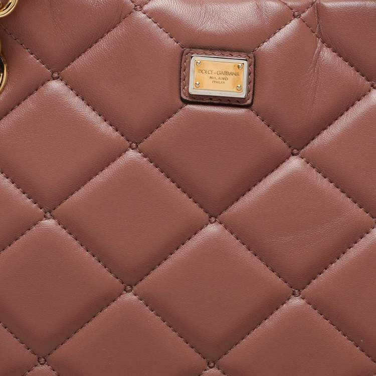 Pre Owned Dolce & Gabbana Beige Quilted Leather Chain Shopper Tote