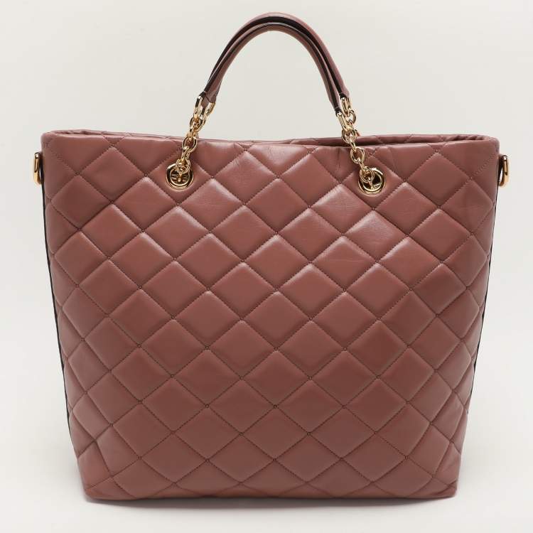 Pre Owned Dolce & Gabbana Beige Quilted Leather Chain Shopper Tote