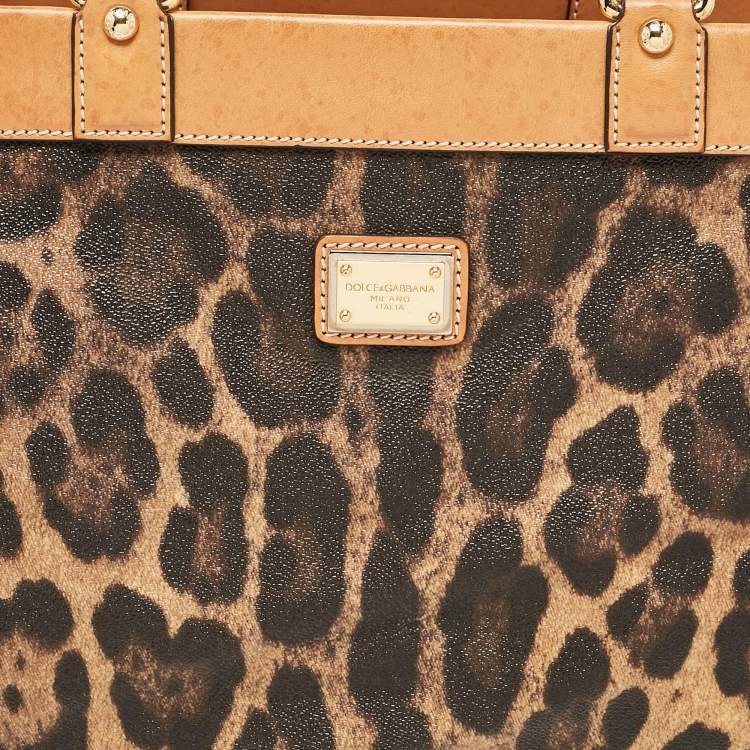 Pre Owned Dolce & Gabbana Brown/Black Leopard Print Coated Canvas and Leather Zip Satchel