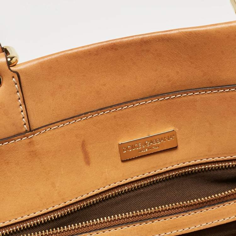 Pre Owned Dolce & Gabbana Brown/Black Leopard Print Coated Canvas and Leather Zip Satchel