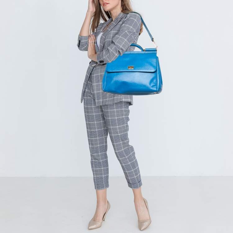 Pre Owned Dolce & Gabbana Blue Leather Large Miss Sicily Top Handle Bag