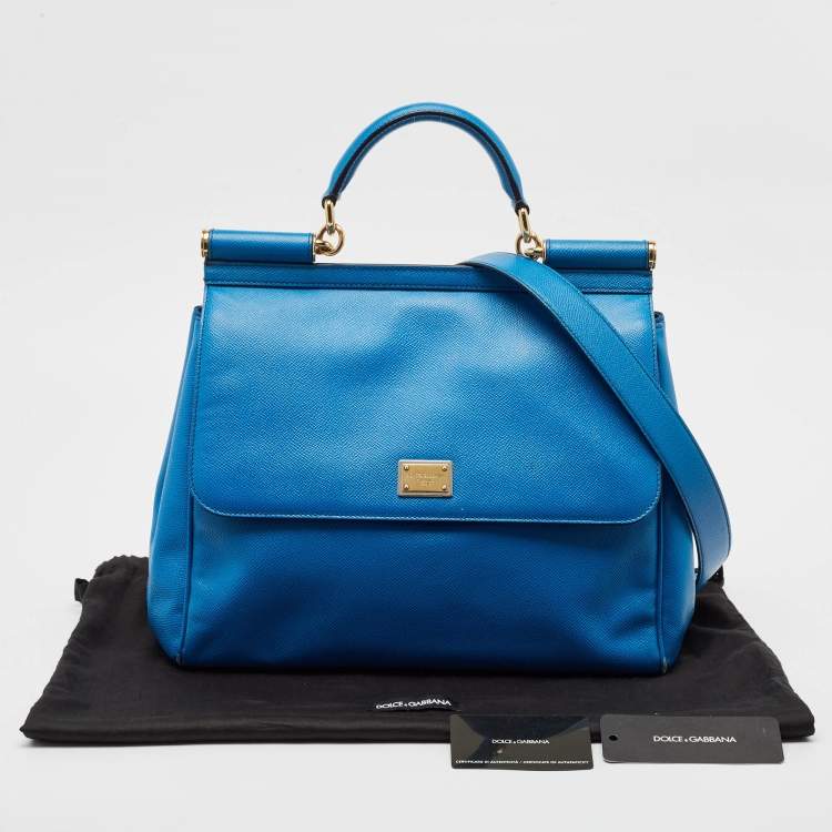 Pre Owned Dolce & Gabbana Blue Leather Large Miss Sicily Top Handle Bag