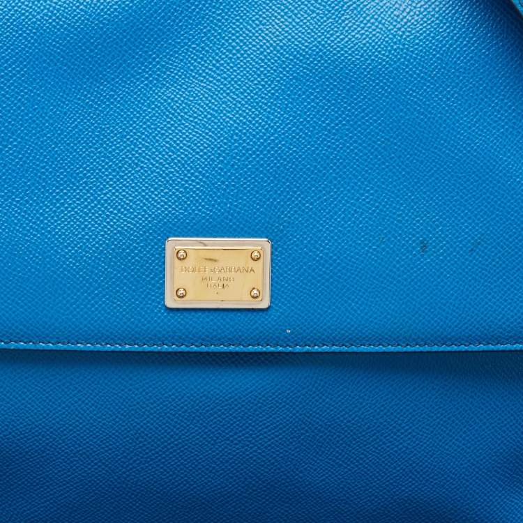 Pre Owned Dolce & Gabbana Blue Leather Large Miss Sicily Top Handle Bag