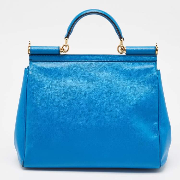 Pre Owned Dolce & Gabbana Blue Leather Large Miss Sicily Top Handle Bag