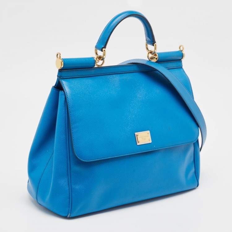 Pre Owned Dolce & Gabbana Blue Leather Large Miss Sicily Top Handle Bag