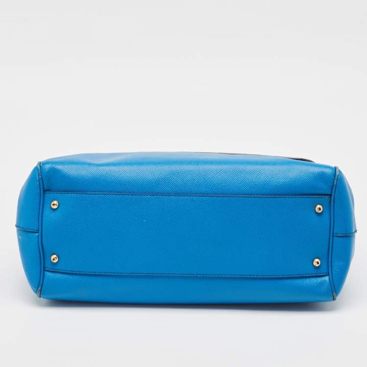 Pre Owned Dolce & Gabbana Blue Leather Large Miss Sicily Top Handle Bag
