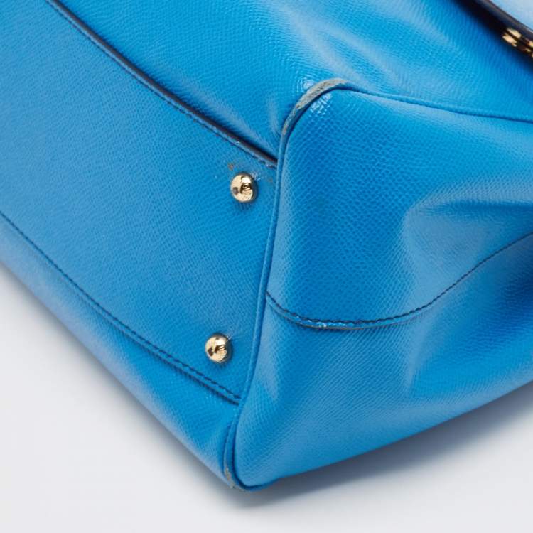 Pre Owned Dolce & Gabbana Blue Leather Large Miss Sicily Top Handle Bag
