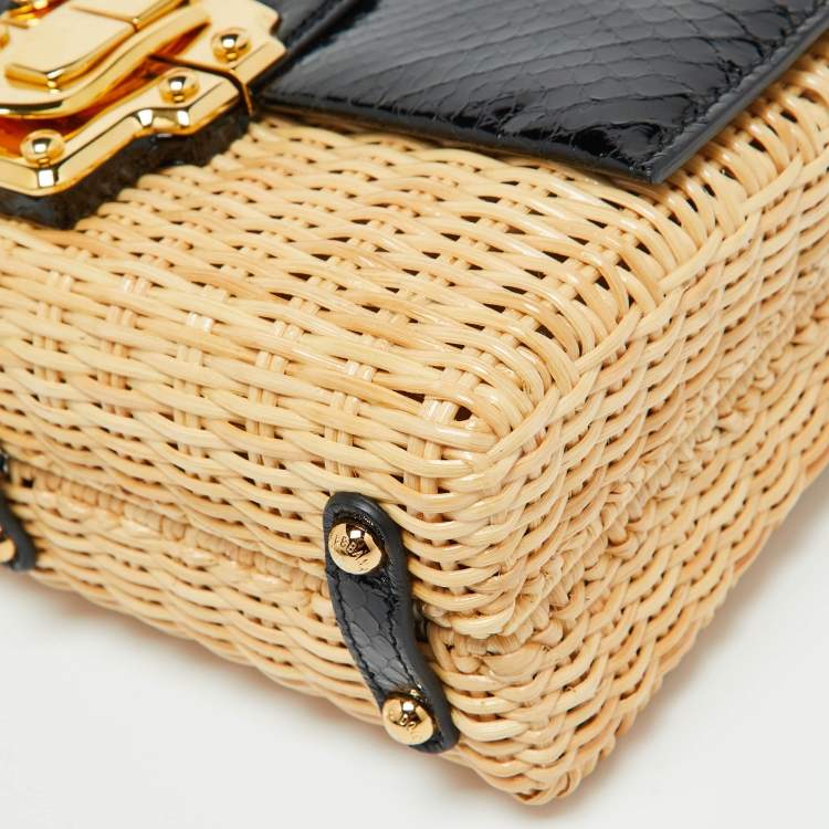 Pre Owned Dolce & Gabbana Black/Beige Python and Wicker Lucia Top Handle Bag