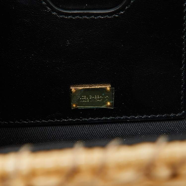 Pre Owned Dolce & Gabbana Black/Beige Python and Wicker Lucia Top Handle Bag