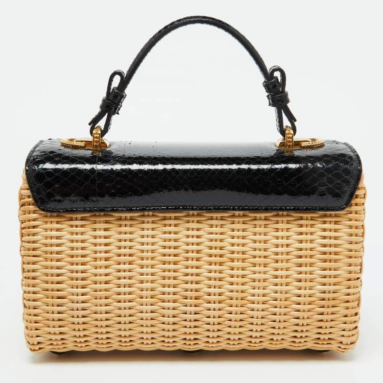 Pre Owned Dolce & Gabbana Black/Beige Python and Wicker Lucia Top Handle Bag