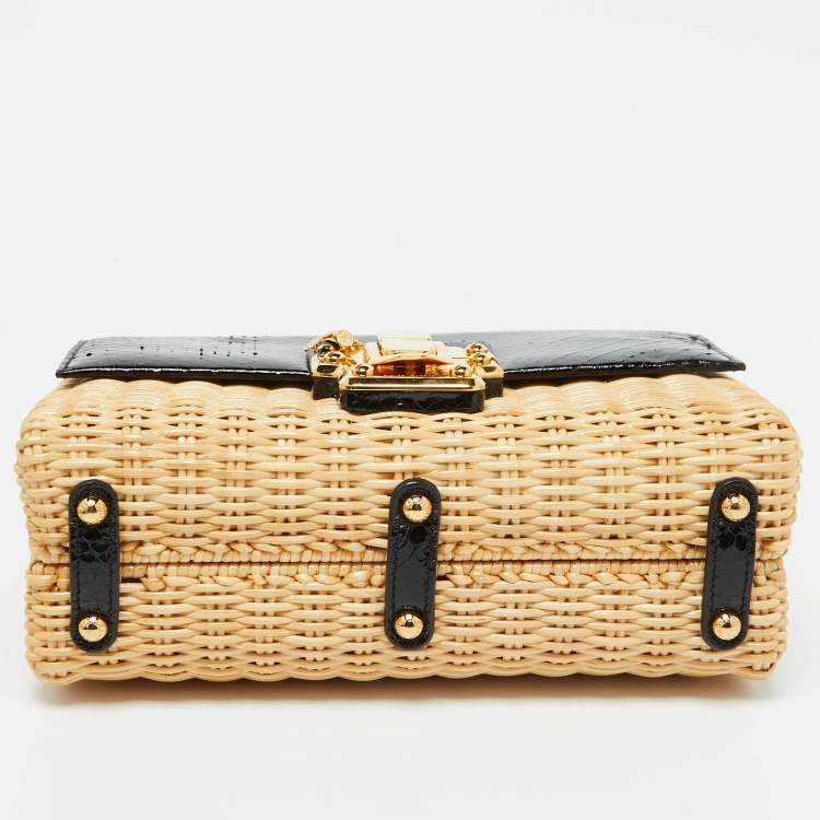 Pre Owned Dolce & Gabbana Black/Beige Python and Wicker Lucia Top Handle Bag