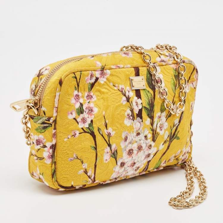 Pre Owned Dolce and Gabbana Yellow Floral Print Canvas Glam Shoulder Bag