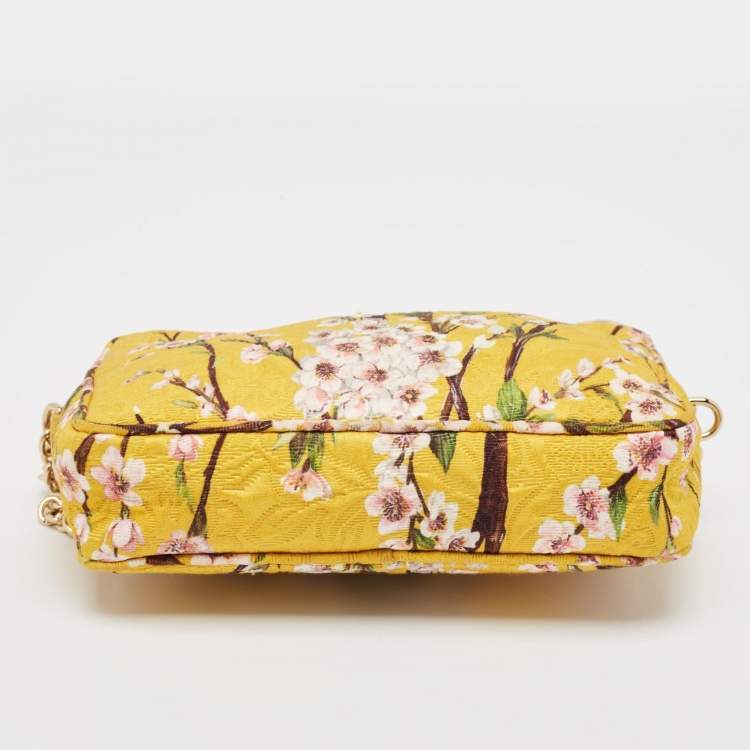 Pre Owned Dolce and Gabbana Yellow Floral Print Canvas Glam Shoulder Bag