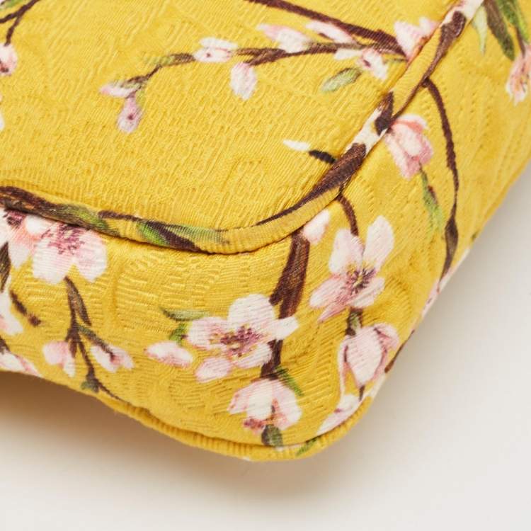 Pre Owned Dolce and Gabbana Yellow Floral Print Canvas Glam Shoulder Bag