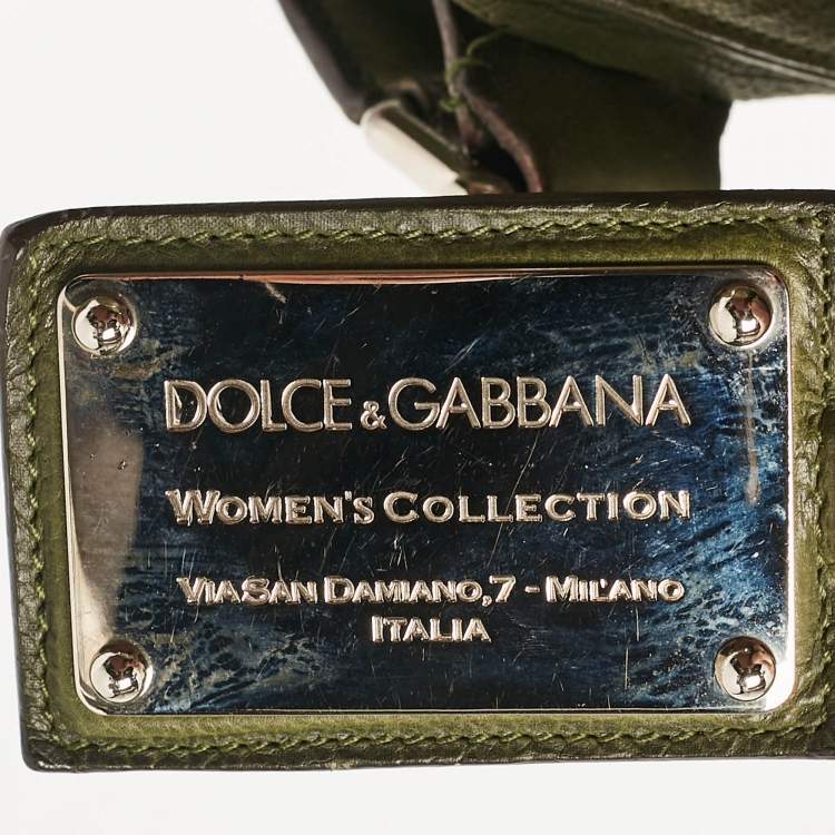 Pre Owned Dolce & Gabbana Olive Green Leather Miss Catch Satchel