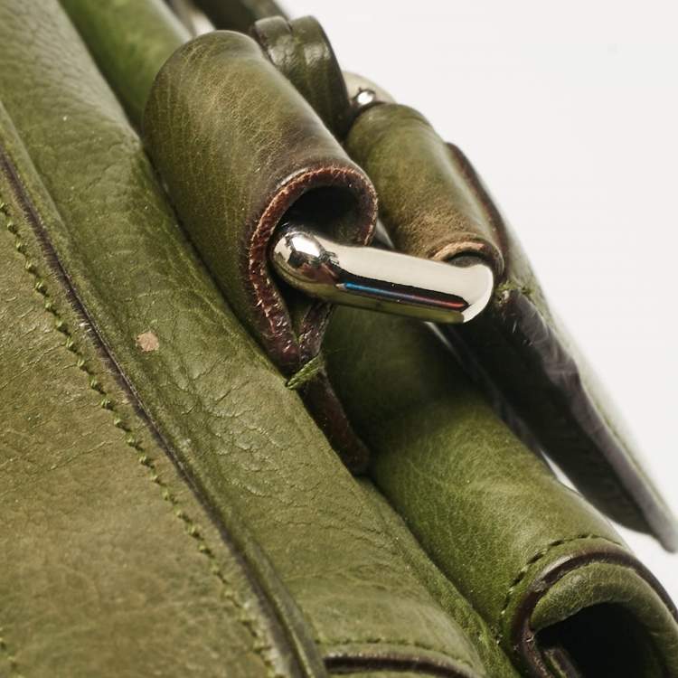Pre Owned Dolce & Gabbana Olive Green Leather Miss Catch Satchel