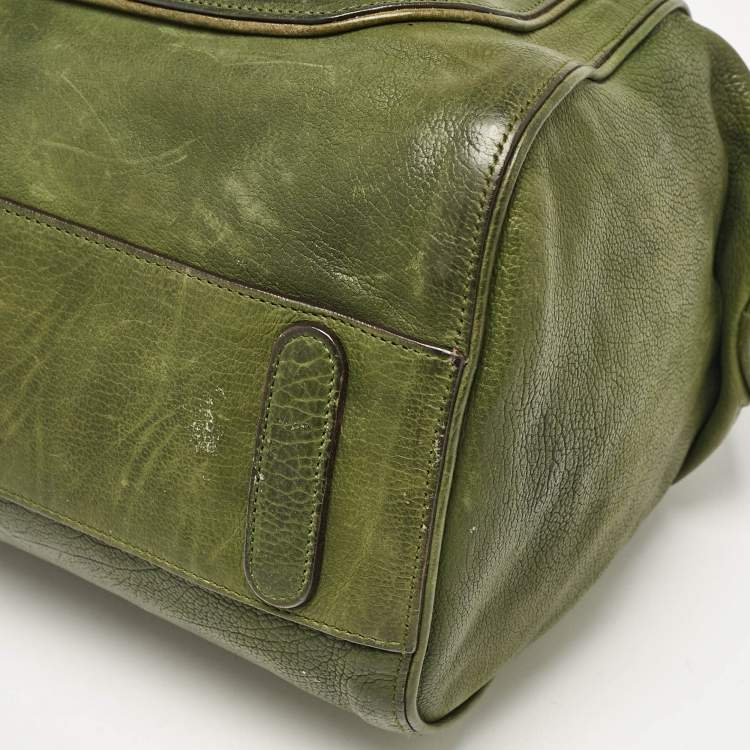 Pre Owned Dolce & Gabbana Olive Green Leather Miss Catch Satchel