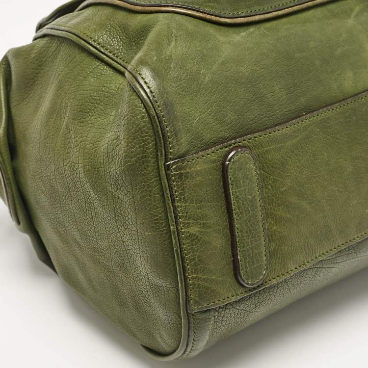 Pre Owned Dolce & Gabbana Olive Green Leather Miss Catch Satchel