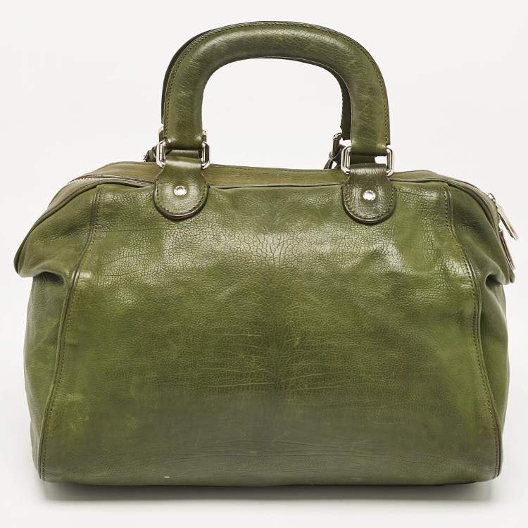Pre Owned Dolce & Gabbana Olive Green Leather Miss Catch Satchel