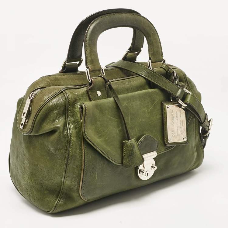 Pre Owned Dolce & Gabbana Olive Green Leather Miss Catch Satchel