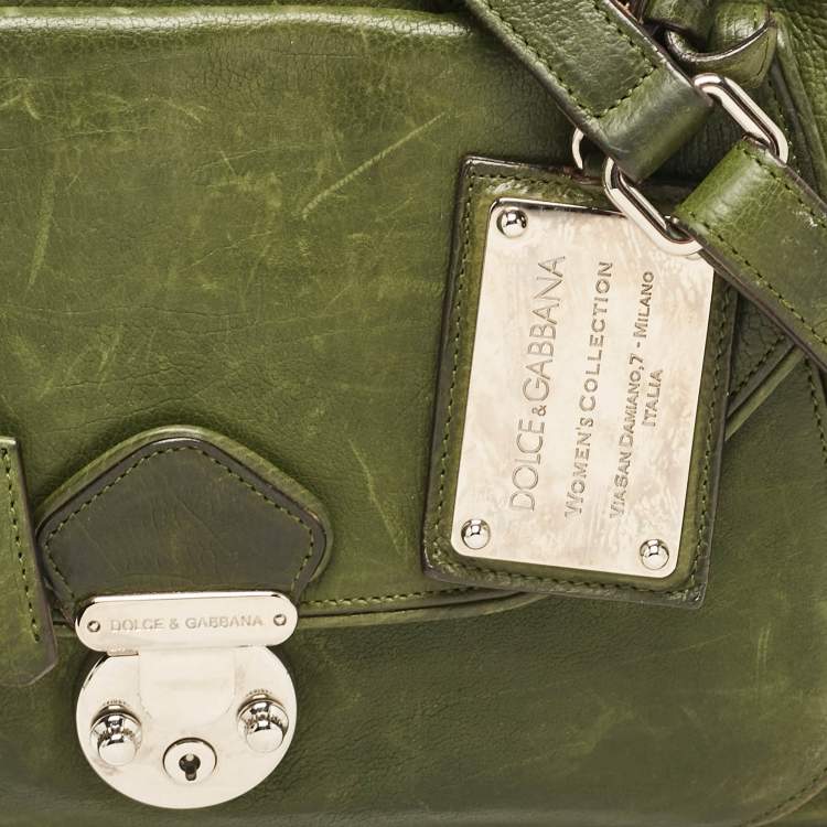 Pre Owned Dolce & Gabbana Olive Green Leather Miss Catch Satchel