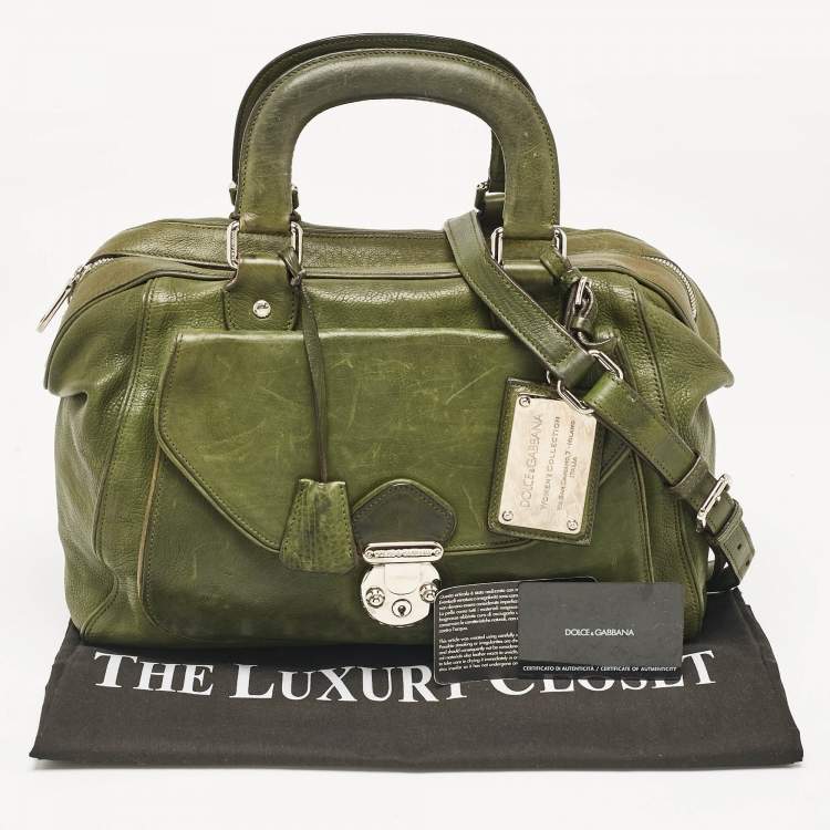 Pre Owned Dolce & Gabbana Olive Green Leather Miss Catch Satchel