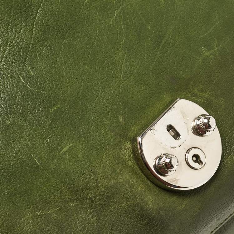 Pre Owned Dolce & Gabbana Olive Green Leather Miss Catch Satchel