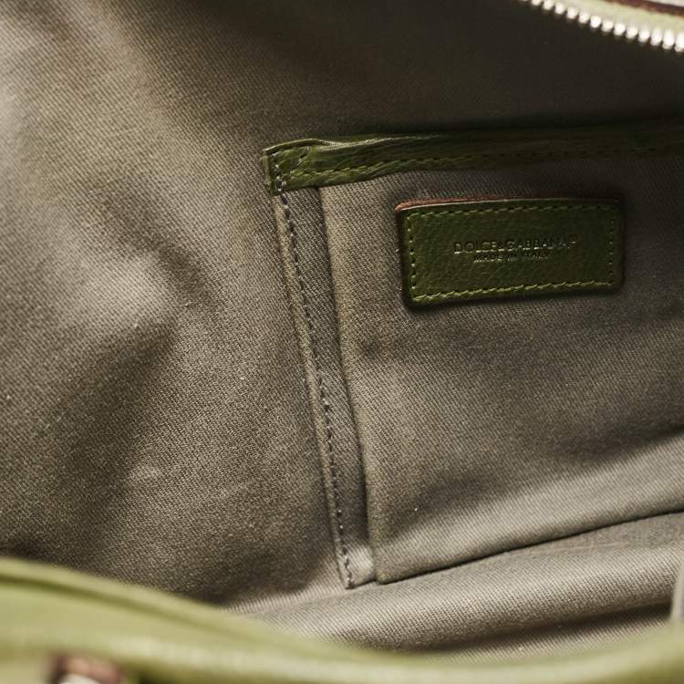Pre Owned Dolce & Gabbana Olive Green Leather Miss Catch Satchel