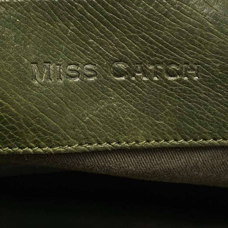 Pre Owned Dolce & Gabbana Olive Green Leather Miss Catch Satchel