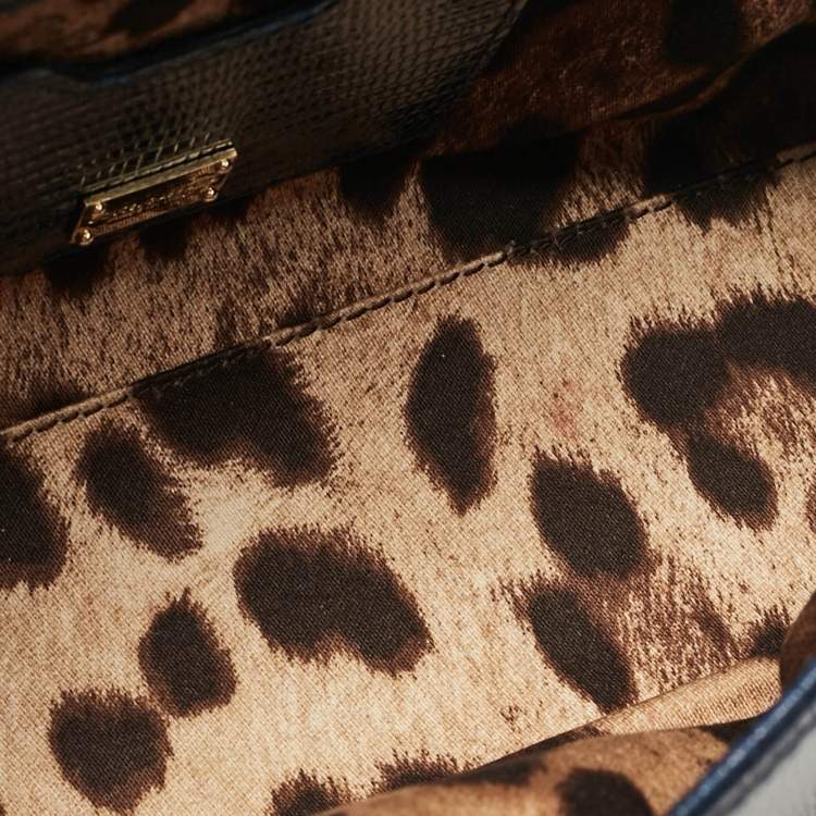 Pre Owned Dolce & Gabbana Blue Lizard Embossed Leather Small Miss Sicily Top Handle Bag