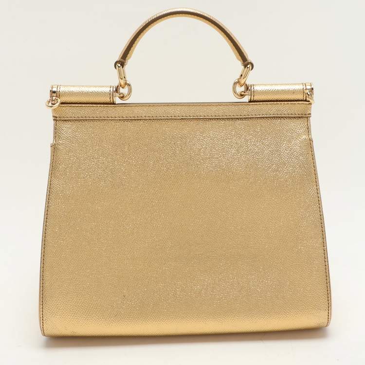 Pre Owned Dolce & Gabbana Gold Leather Medium Miss Sicily Top Handle Bag
