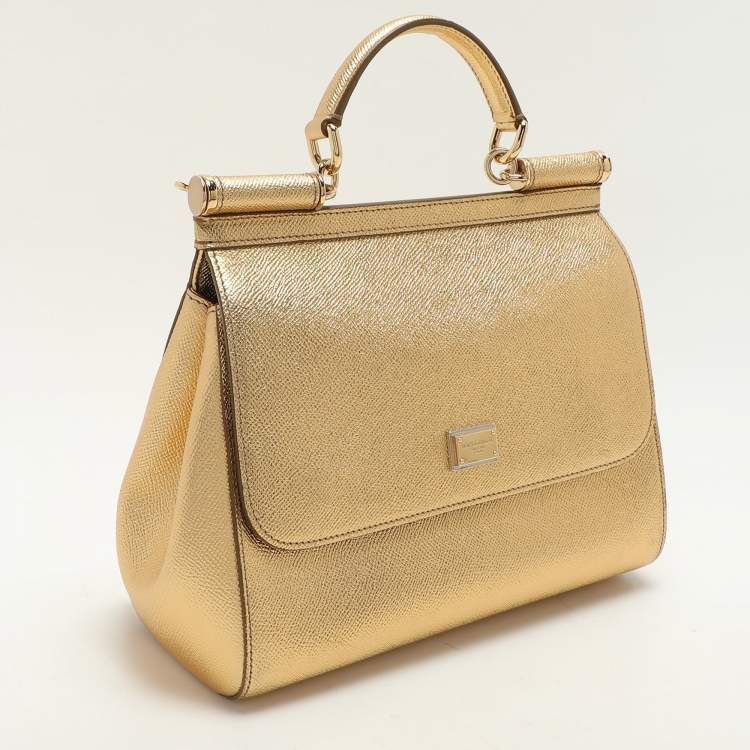 Pre Owned Dolce & Gabbana Gold Leather Medium Miss Sicily Top Handle Bag