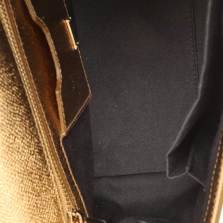 Pre Owned Dolce & Gabbana Gold Leather Medium Miss Sicily Top Handle Bag