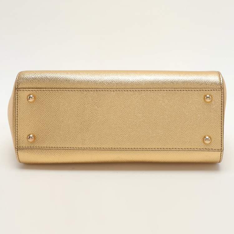 Pre Owned Dolce & Gabbana Gold Leather Medium Miss Sicily Top Handle Bag