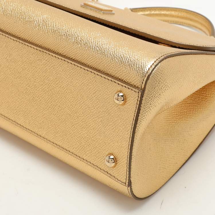 Pre Owned Dolce & Gabbana Gold Leather Medium Miss Sicily Top Handle Bag