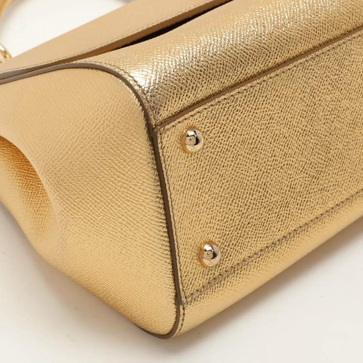 Pre Owned Dolce & Gabbana Gold Leather Medium Miss Sicily Top Handle Bag