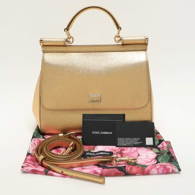 Pre Owned Dolce & Gabbana Gold Leather Medium Miss Sicily Top Handle Bag