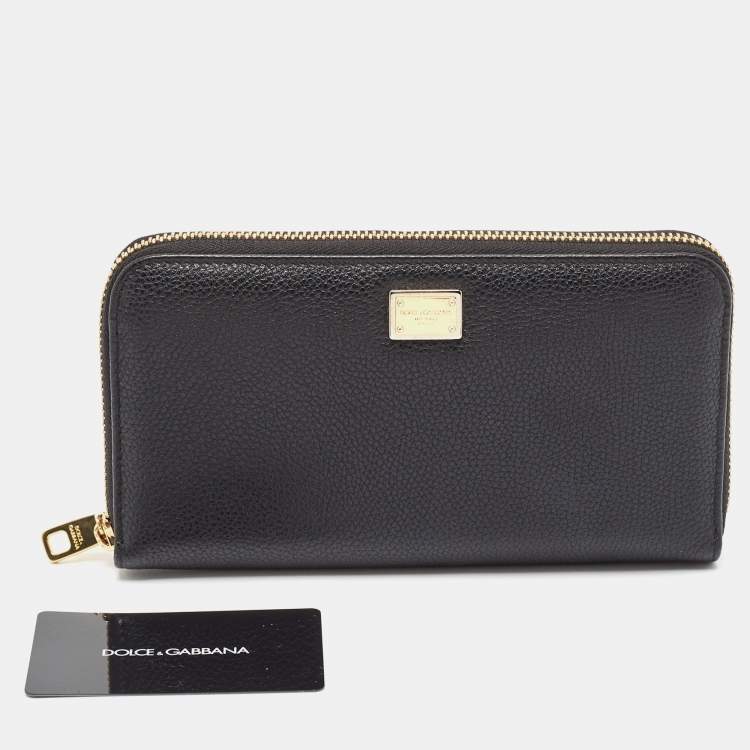 Pre Owned Dolce & Gabbana Black Leather Zip Continental Wallet