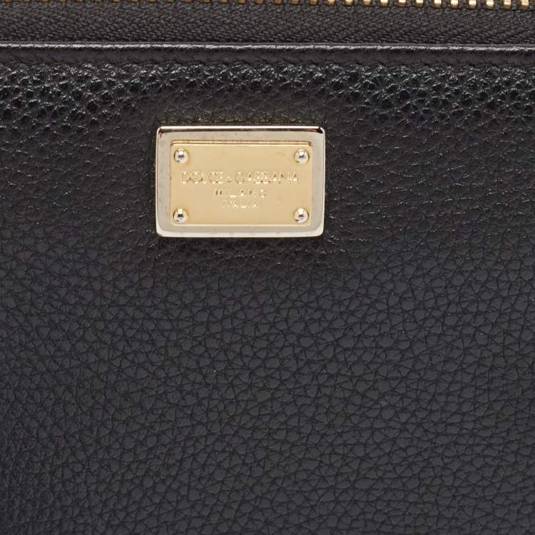 Pre Owned Dolce & Gabbana Black Leather Zip Continental Wallet