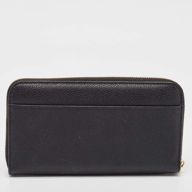 Pre Owned Dolce & Gabbana Black Leather Zip Continental Wallet