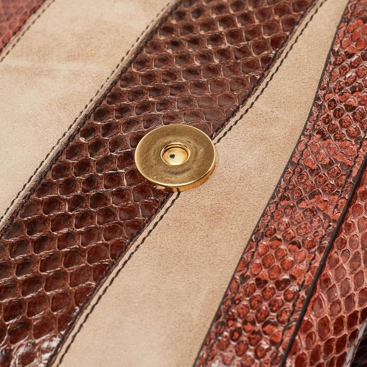 Pre Owned Dolce & Gabbana Multicolor Suede and Python Stripe Miss Sicily Top Handle Bag