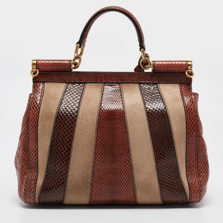 Pre Owned Dolce & Gabbana Multicolor Suede and Python Stripe Miss Sicily Top Handle Bag