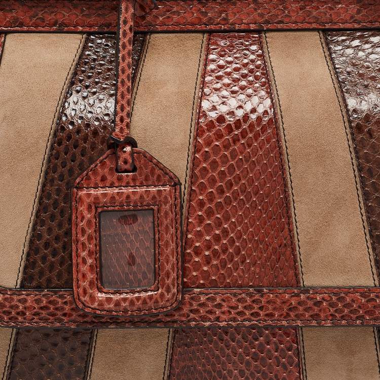 Pre Owned Dolce & Gabbana Multicolor Suede and Python Stripe Miss Sicily Top Handle Bag