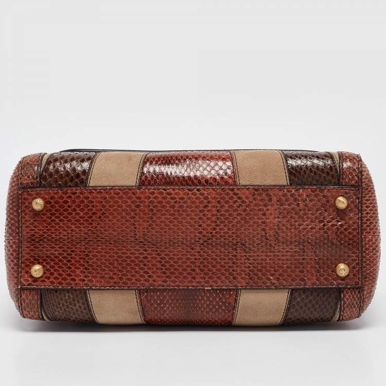 Pre Owned Dolce & Gabbana Multicolor Suede and Python Stripe Miss Sicily Top Handle Bag