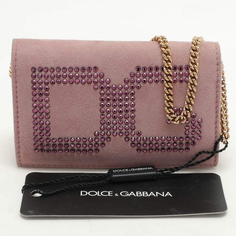 Pre Owned Dolce & Gabbana Lilac Suede Wallet On Chain