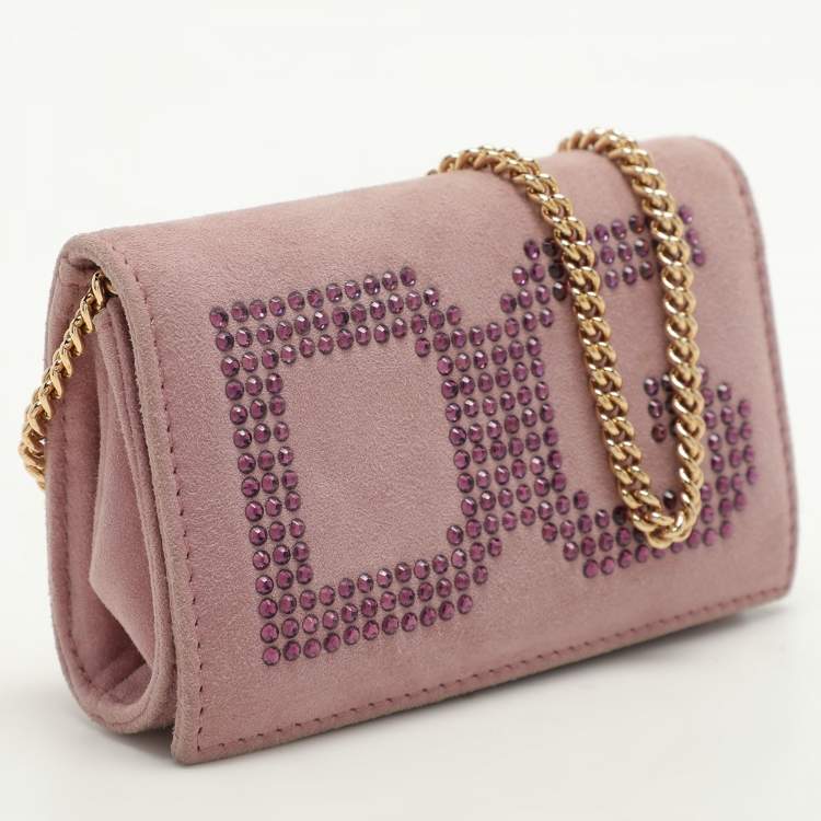 Pre Owned Dolce & Gabbana Lilac Suede Wallet On Chain