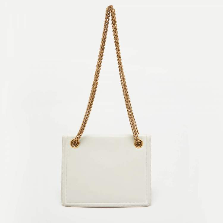 Pre Owned Dolce & Gabbana White Leather Devotion Chain Shoulder Bag