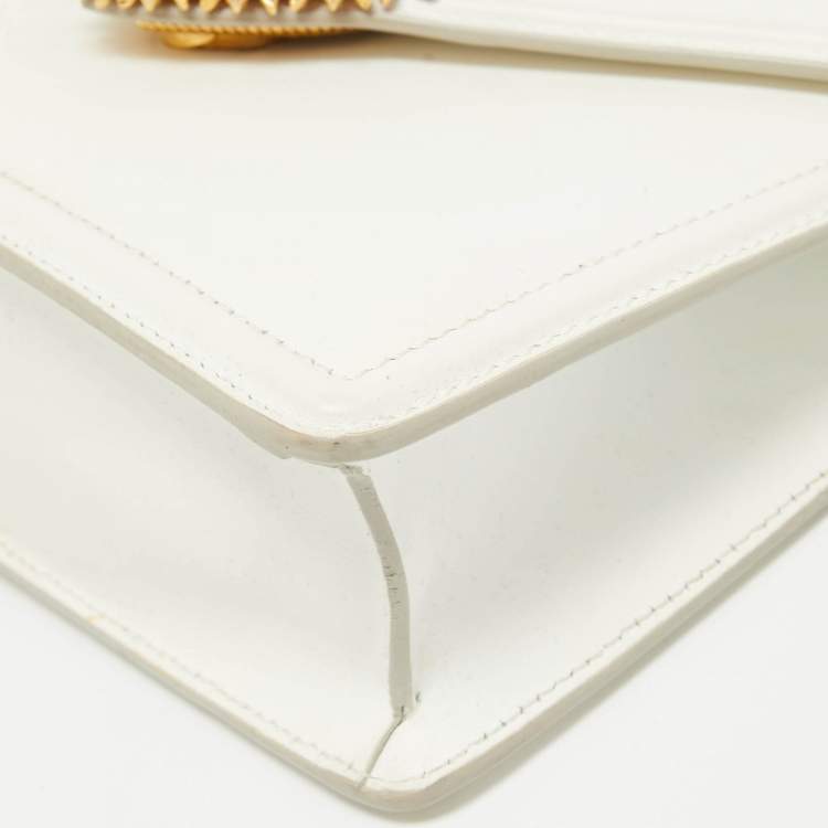Pre Owned Dolce & Gabbana White Leather Devotion Chain Shoulder Bag