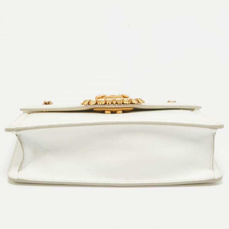 Pre Owned Dolce & Gabbana White Leather Devotion Chain Shoulder Bag