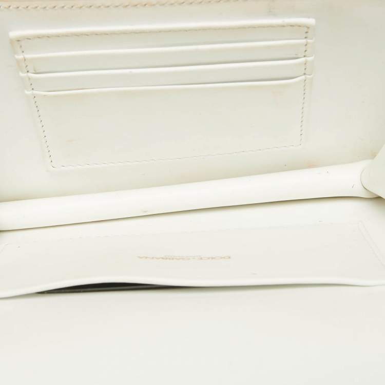 Pre Owned Dolce & Gabbana White Leather Devotion Chain Shoulder Bag